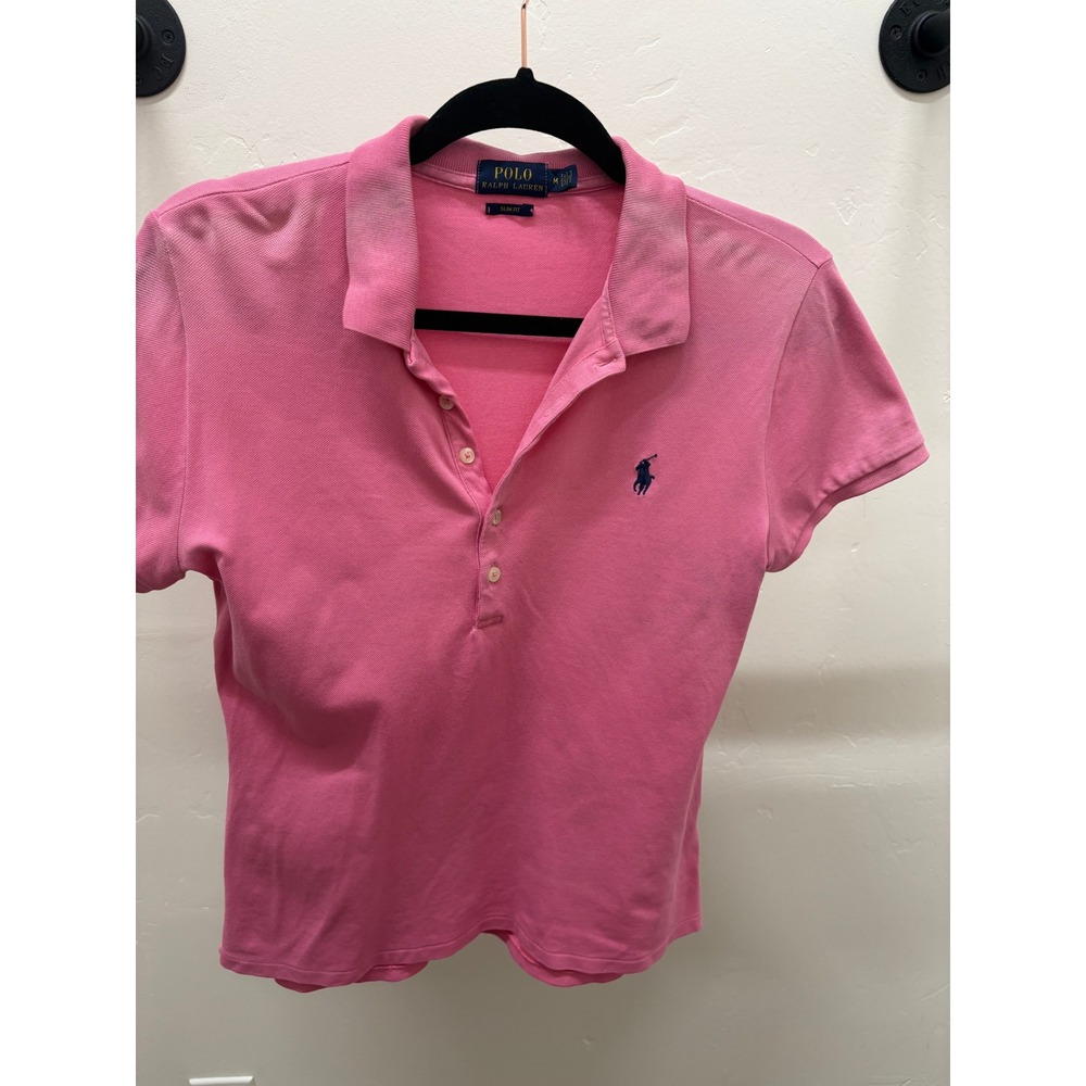 Polo Ralph Lauren Womens Slim Fit Pink Short Sleeve Polo Shirt Medium acadamia